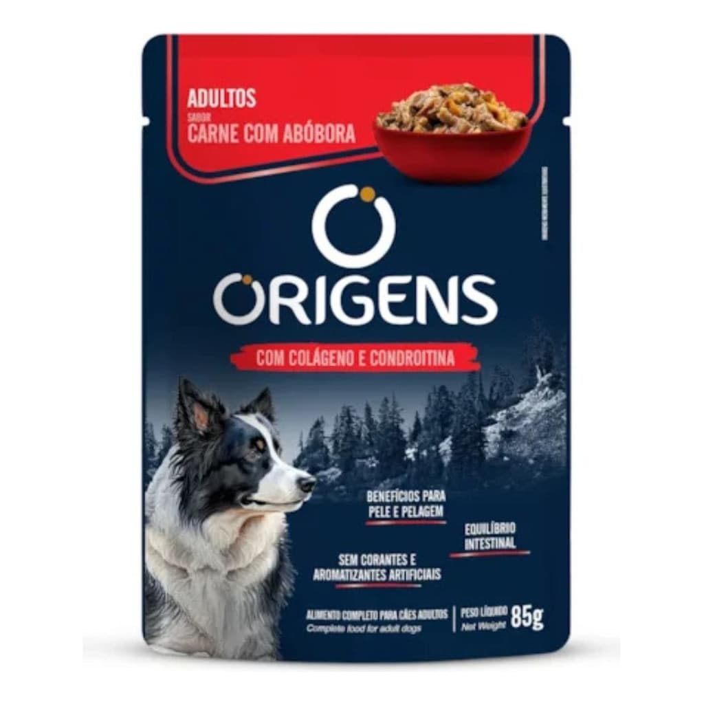 Sachê Origens Para Cães Adulto Carne Com Abobora 85g 6un