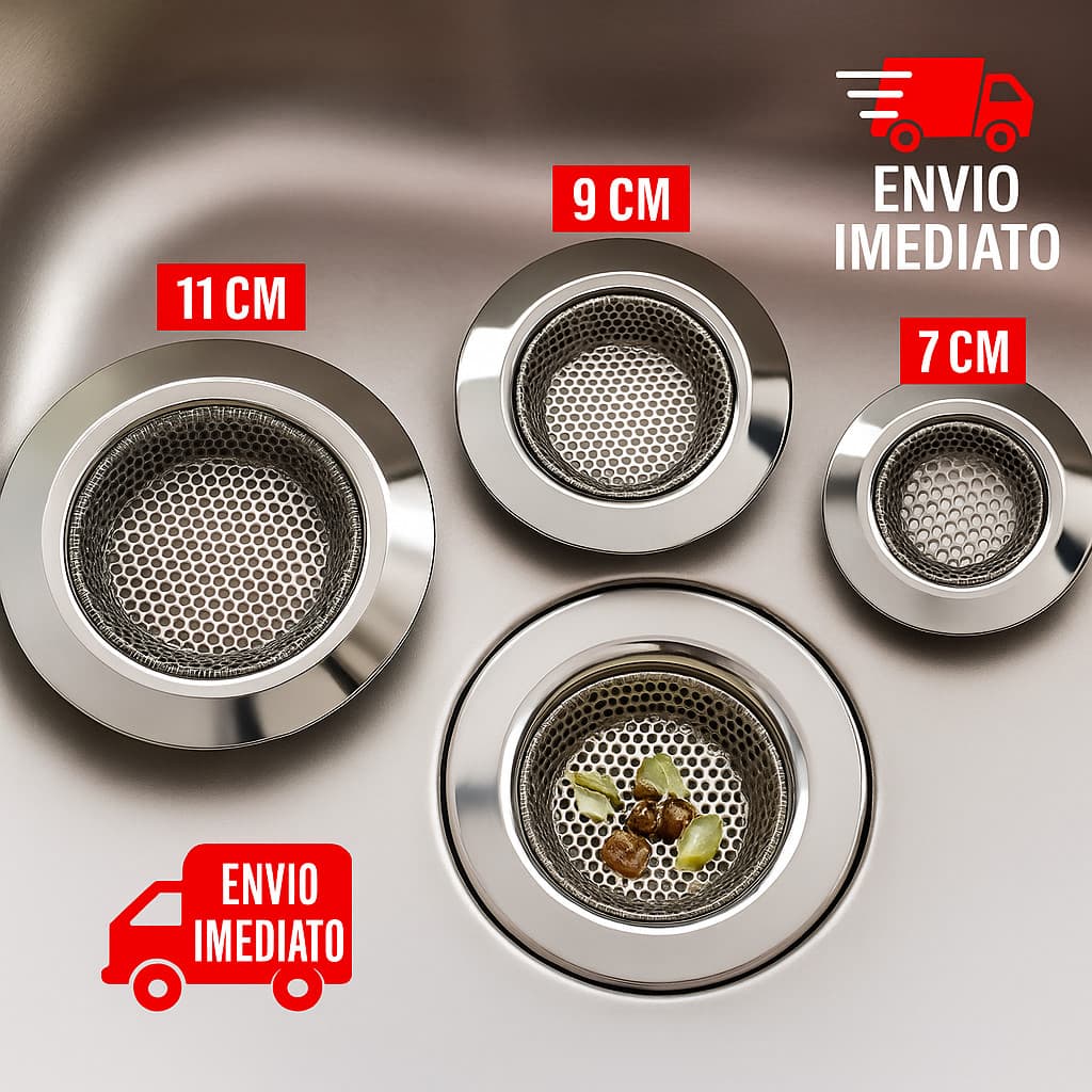 Filtro Ralo Pia Aço Inox Anti-Entupimento - Cozinha Prática! 3 Tamanhos 7/9/11cm Fácil Instalação