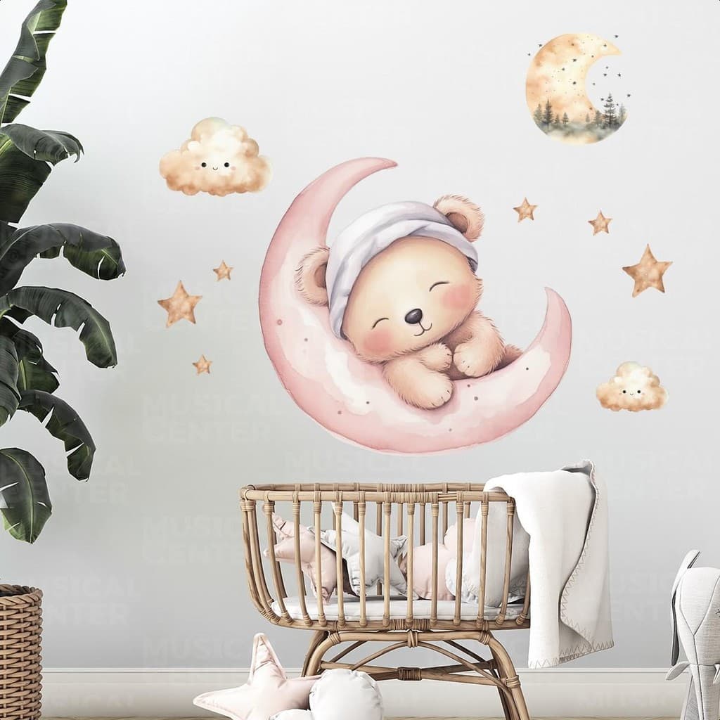 Kit Papel Decorativo Ursinho Infantil Lavável Seguro Decoração Quarto Bebê Menina Menino Fácil Kids