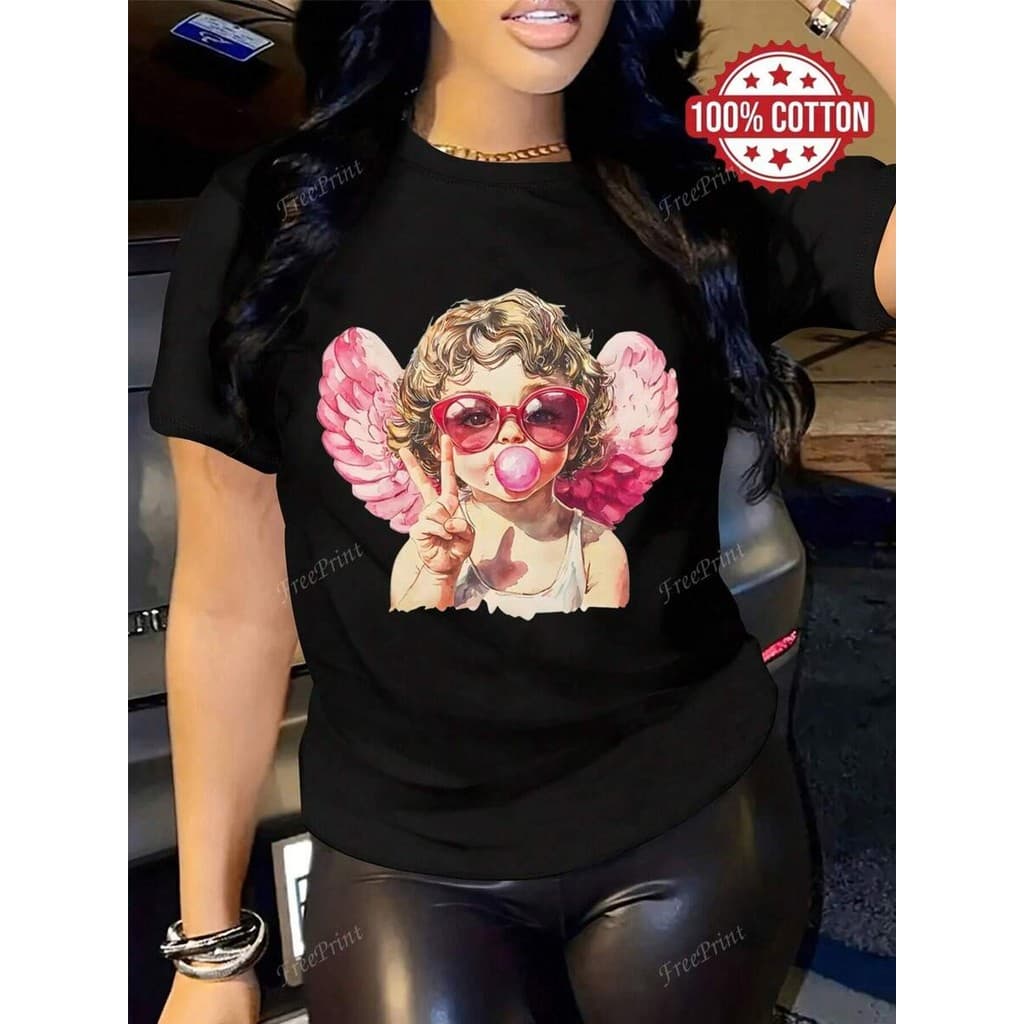 Camiseta Feminina  Angel Estampada 100% Algodão Premium Anjo Tendência Y2K