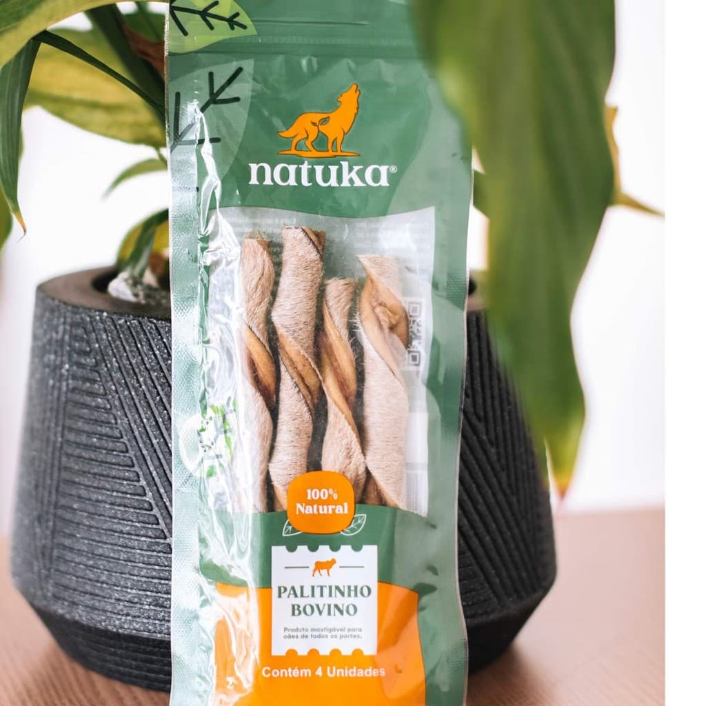 Petisco Natural Para Cães Palitinho Pele Bovina Natuka 4un