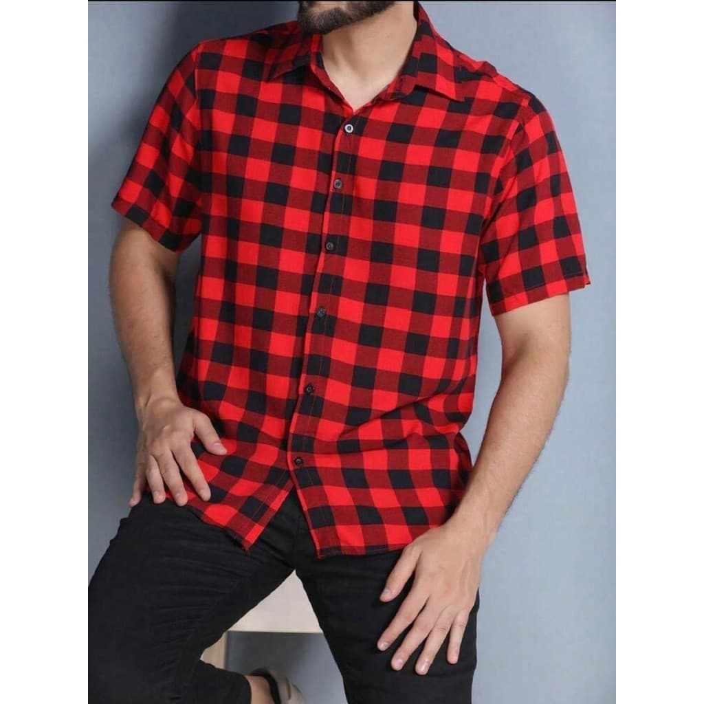 Xadrez Masculina Camisa  Manga Curta Slim Fit