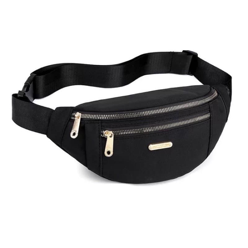Bolsa De Cintura Feminina/Nylon Impermeável/3 Zíperes Grandes Para Armazenar Dinheiro/Celular/Documentos