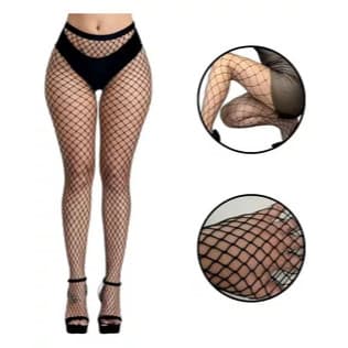 Meia Calça Arrastão Trama Médio Na Cor Preta Cós Alto Tamanho único, que veste do P ao GG