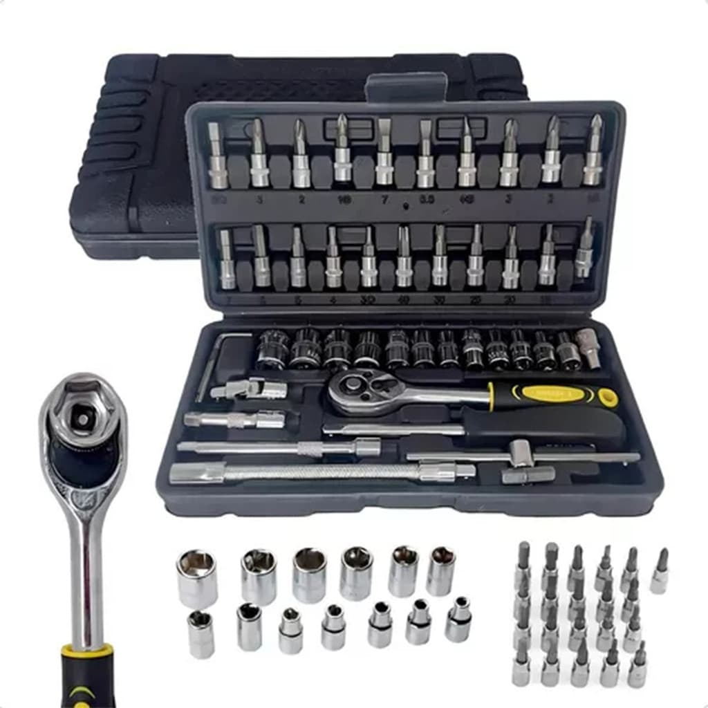 Kit Chaves Canhão Catraca Reversível Soquetes Profissional