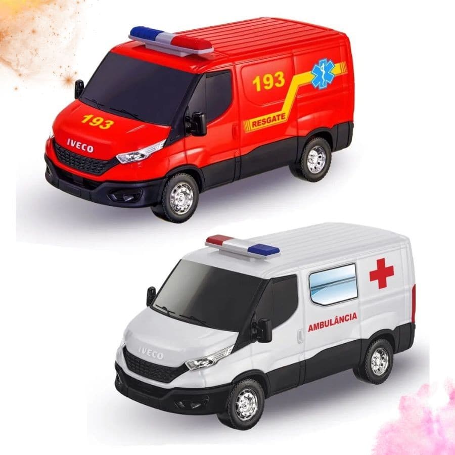 Iveco Daily Resgate Carrinho Brinquedo Carro Van Iveco Daily Ambulancia C/ Acessorios