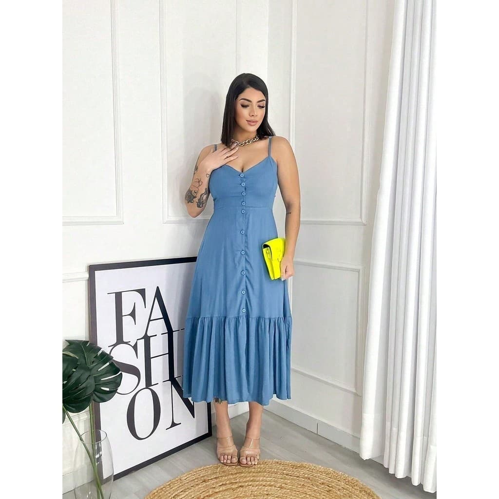 Vestido Midi Ayla Botoes Que Abre Babado Bojos Elastex Costa PRIMAVERA/VERÃO PRIMAVERA/VERÃO