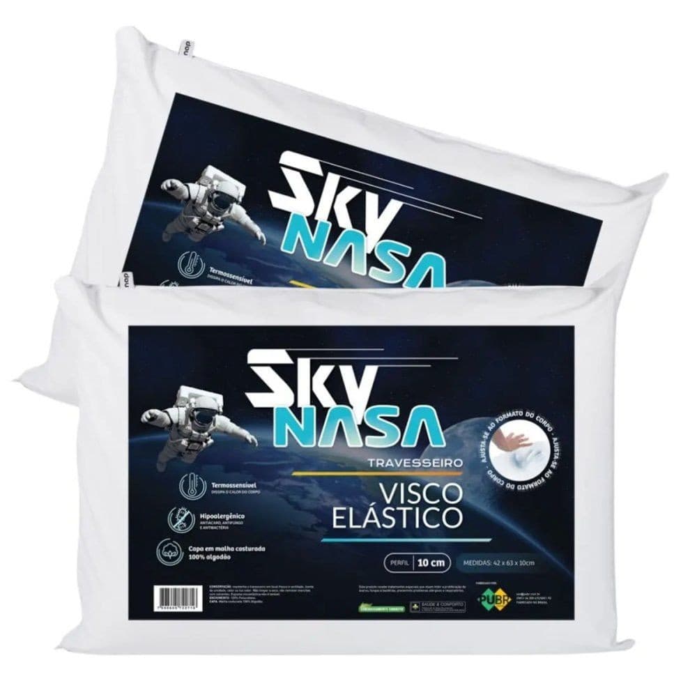 Kit 2 Travesseiros NASA Viscoelástico Basic Sky Anatômico Terapêutico Algodão Antiácaro