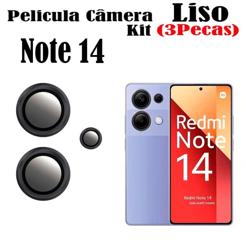 KIT(3)Película De Câmera Liso Protetors De Lentes Vidro Temperado Redmi Note 14 4g/5gCom Anel De Metal