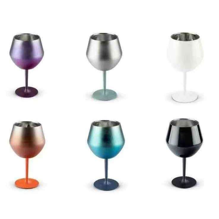 Taça de vinho tinto champanhe de aço inoxidável 304 de camada única, colorida, 400ml-550ml