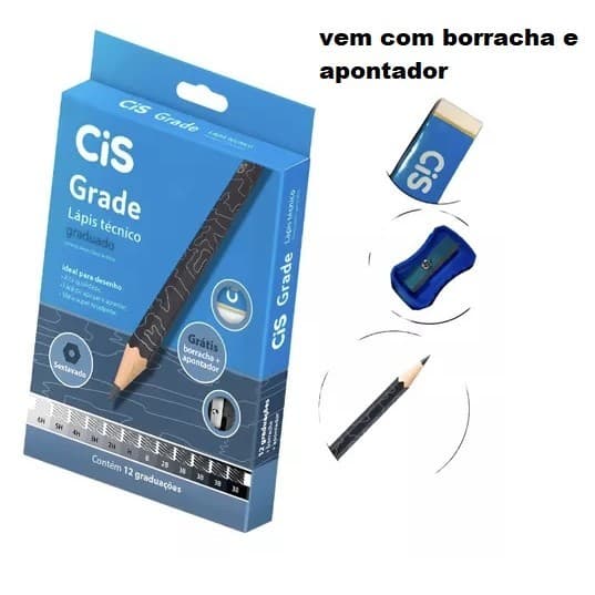 Kit Lápis Cis Grade Estojo c/12 Graduações Técnico Graduado Para Desenho Apontador E Borracha