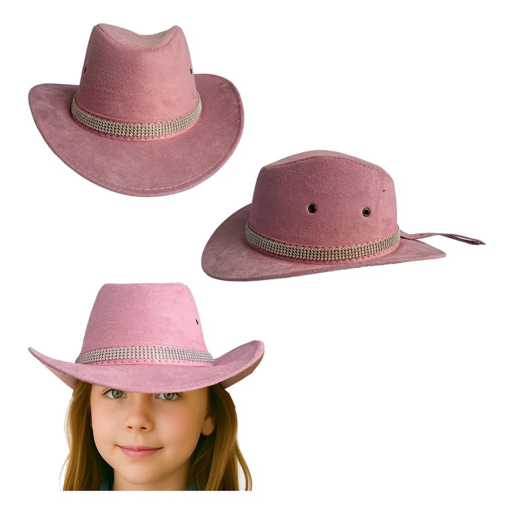 Chapéu Infantil Country Com Strass Boiadeiro Camurça Forrado