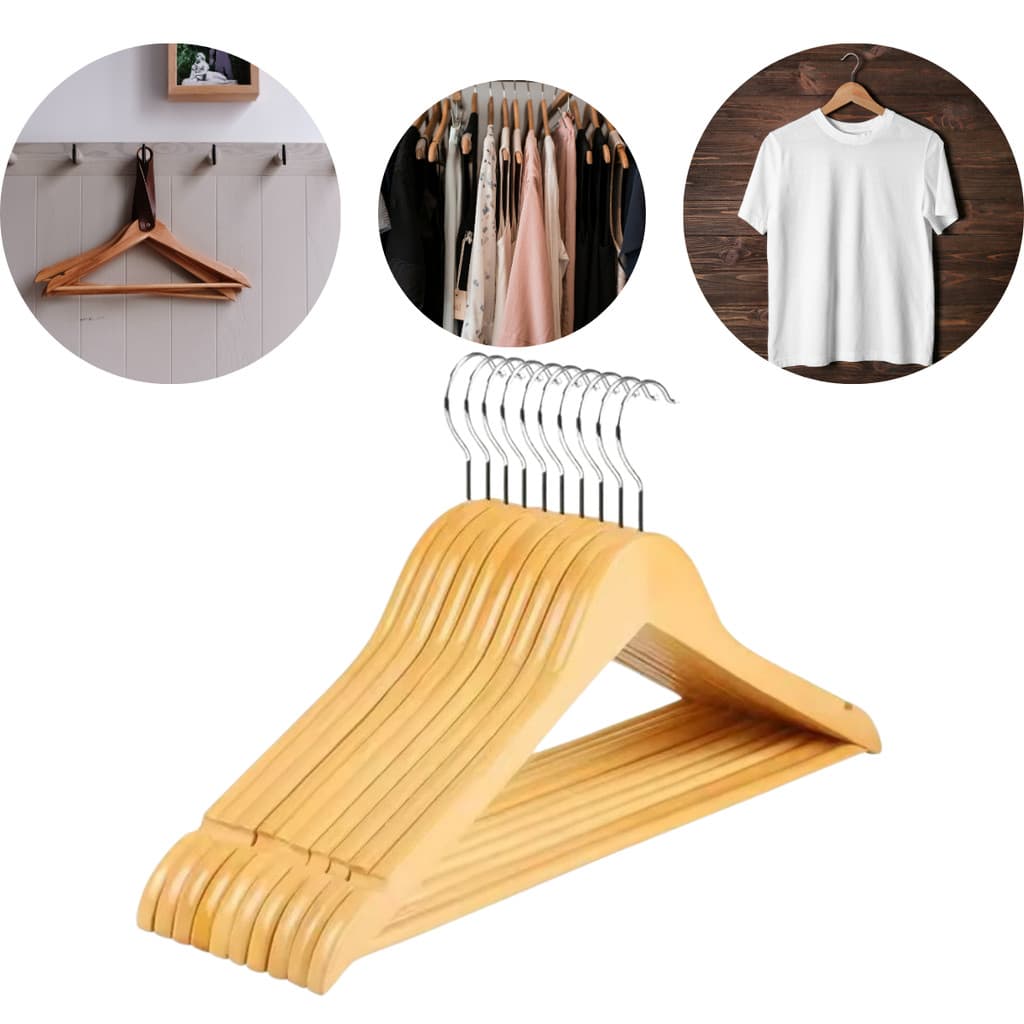 Kit 3 Unidades Cabides De Madeira Com Rachadura Para Alça Blazer Vestidos Camiseta Organização Armário Closet Organizado