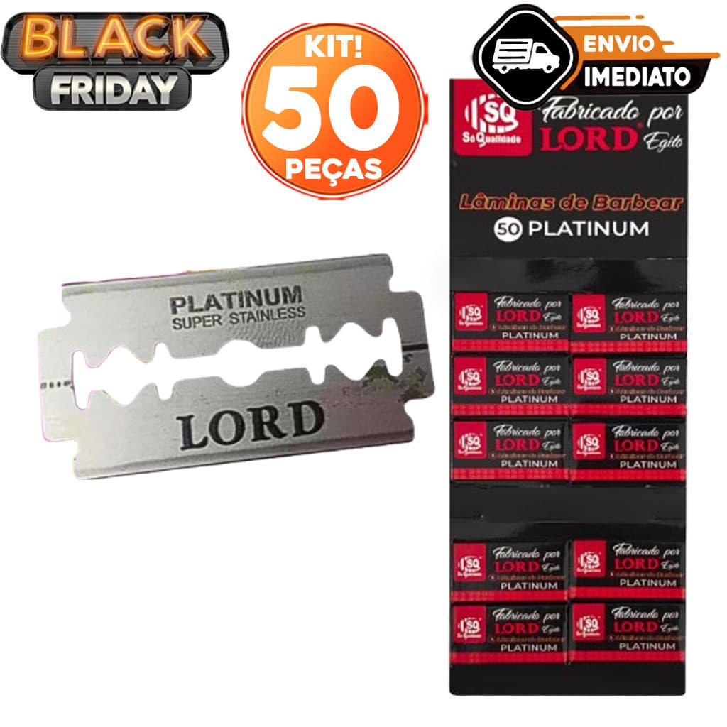 Kit 50 Lâmina Para Barbear LORD PLATINUM Profissional Gillete Para Barbeiros