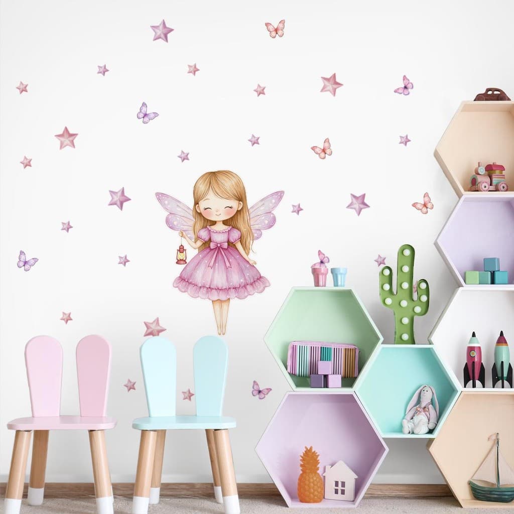 Kit Adesivos Fadas Infantil Lavável Seguro Criativo Fácil Aplicação Decoração Quarto Menina