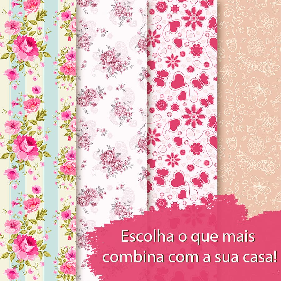 Papel de Parede para quarto Floral Corações Borboletas Delicadeza Menina Infantil