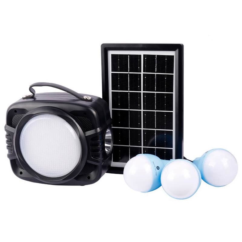 Kit Bateria Portátil Painel Solar Lanterna Holofote 120W 3 Lâmpadas 12000mAh Led 2usb