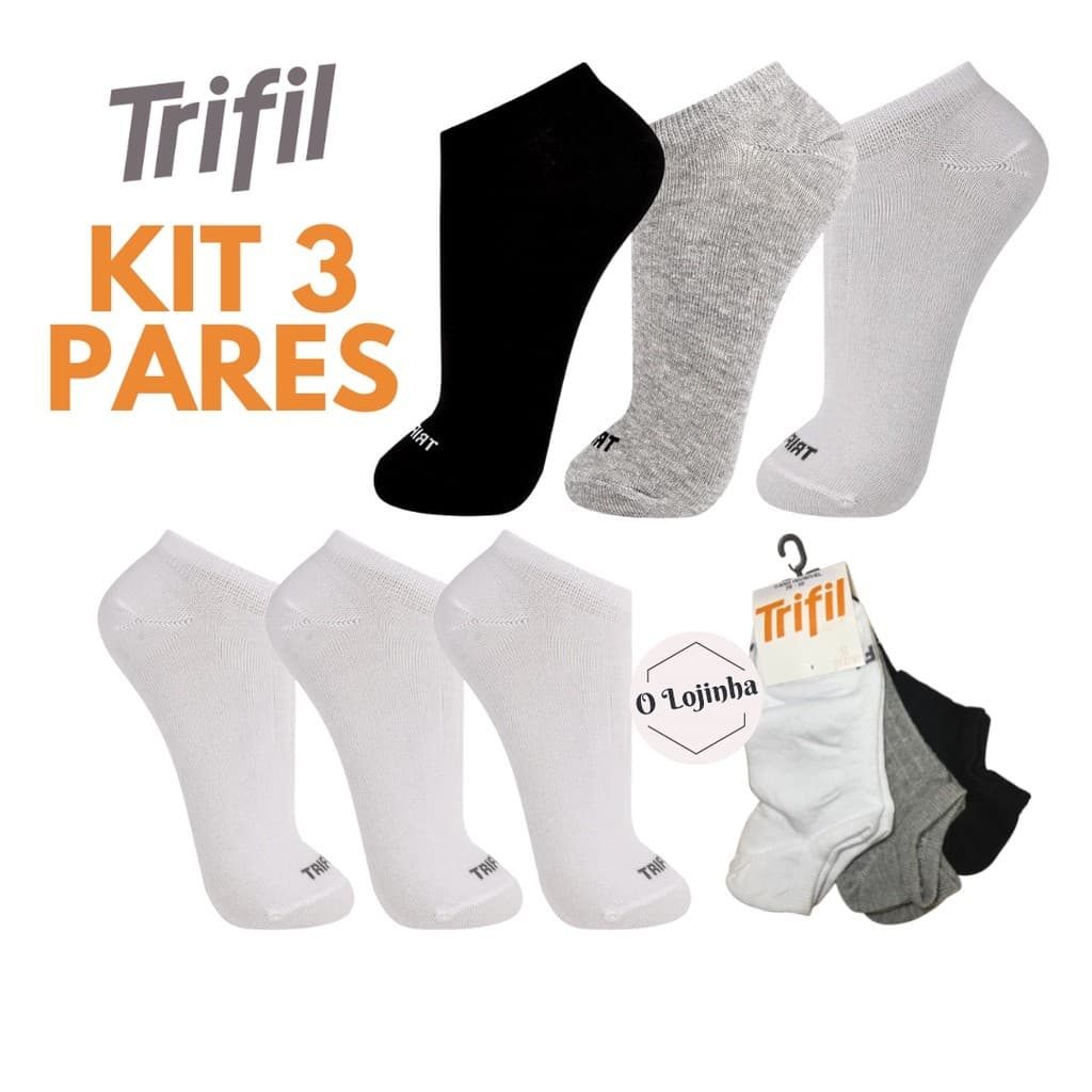 Kit 3 Pares Trifil | Meia Sapatilha Invisível Unissex | Cano Invisível | T06227
