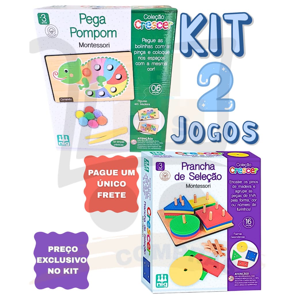 Kit 2 Brinquedo Encaixe Educativo Montessori Prancha De Seleção E Jogo Sensorial Pega Pompom Coordenação Motora