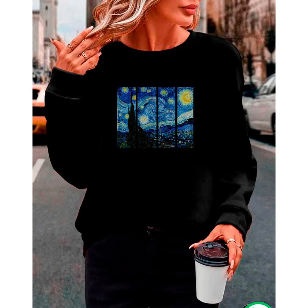 Moletom Feminino Plus Size Gola Careca Preto – "Van Gogh Art" MLTCARECAFEM-1636-PT fox street