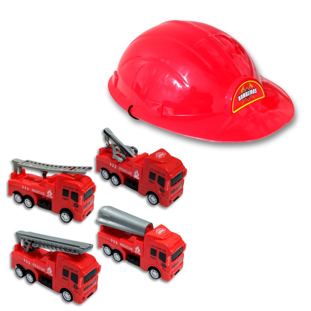 Caminhão Bombeiro Resgate Brinquedo Infantil Menino Capacete