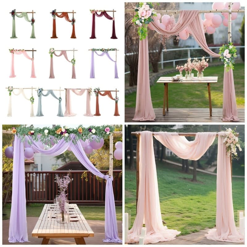 YOIOI Elegante Ferrugem Pérolas Chiffon Arco Pano De Fundo Reutilizável Recepção Hall Cortina Para Cenários De Casamento