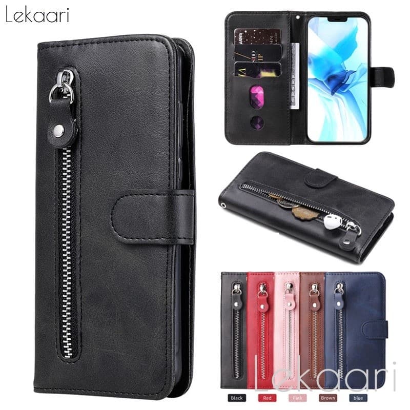 Capa Flip Com Zíper Para Realme C85 C83 C75 C75X C73 C71 C67 C63 C61 C65 C53 C51 Nota 80 70 70T 50 C35 C25Y C21 C20 C15