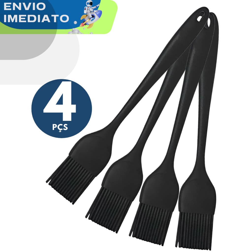 Conjunto 04 Pincel em Silicone Confeitaria Premium Kit Utensílios de Cozinha Casa Premium Resistente Pincel Culinário