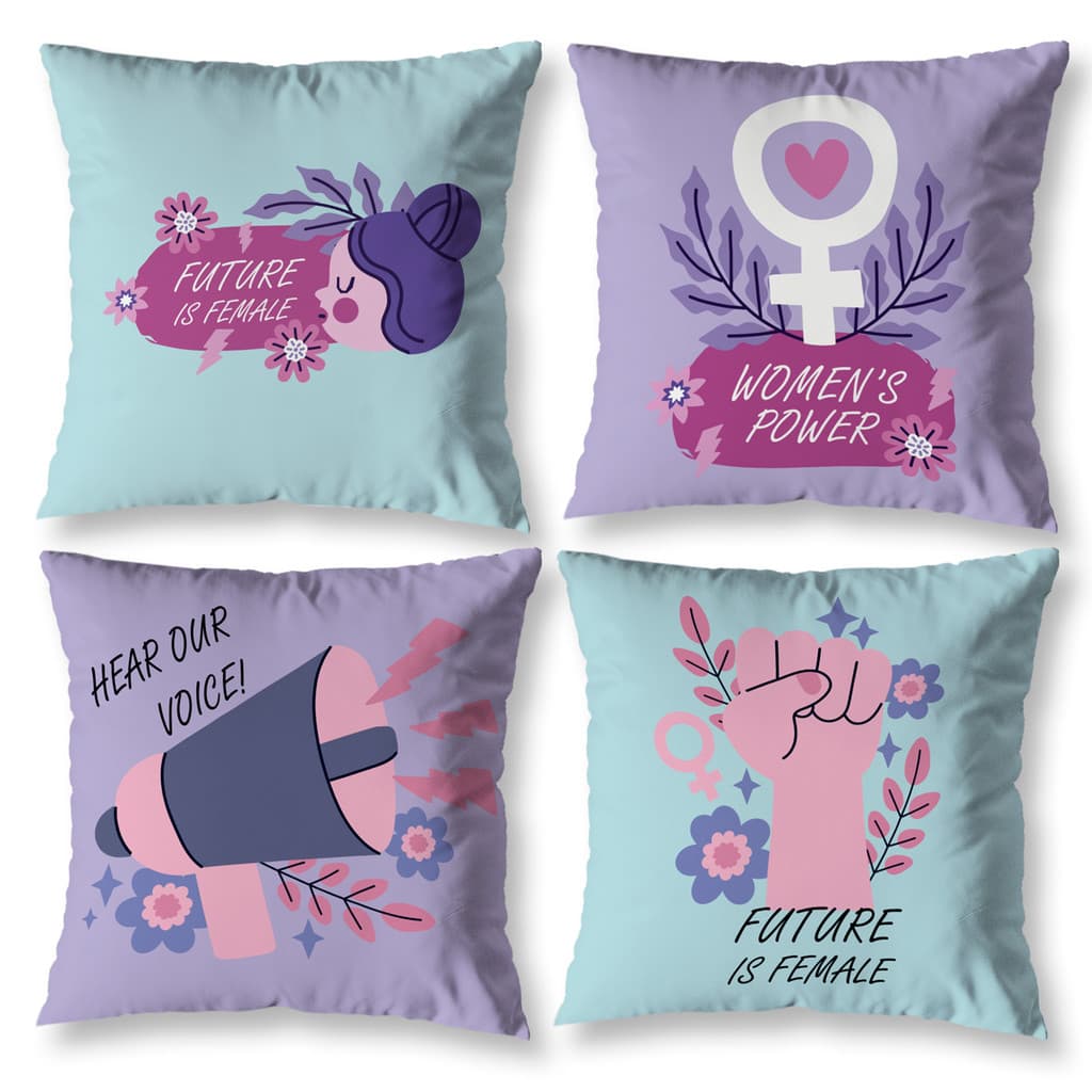 Kit 4 Almofadas Cheias com Refil Feminista Decorativa Digital Sala Com Zíper Girl Power