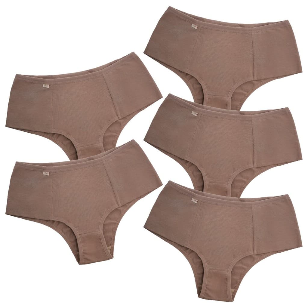 Kit 5 Calcinhas Tangas Cós Alto 92% Algodão Conforto 0029 - Chcolate