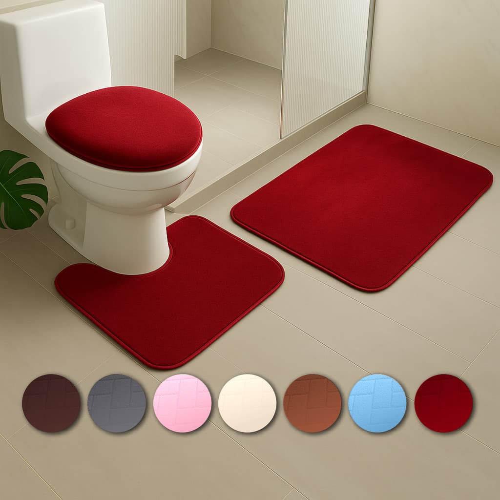 Kit Jogo 3 Peças Tapete Banheiro Premium Antiderrapante Toque Macio Peluciado Várias Cores Estampas
