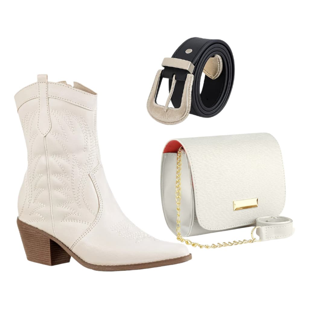 Texana Feminina Kit Rodeio Bota + Bolsa + Cinto