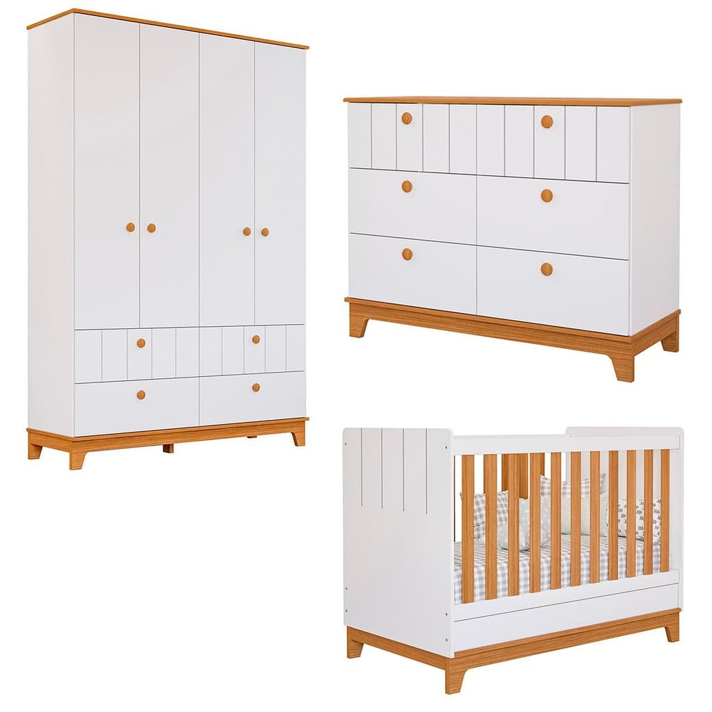Kit Quarto Infantil Biscoito com Berço Cômoda Roupeiro