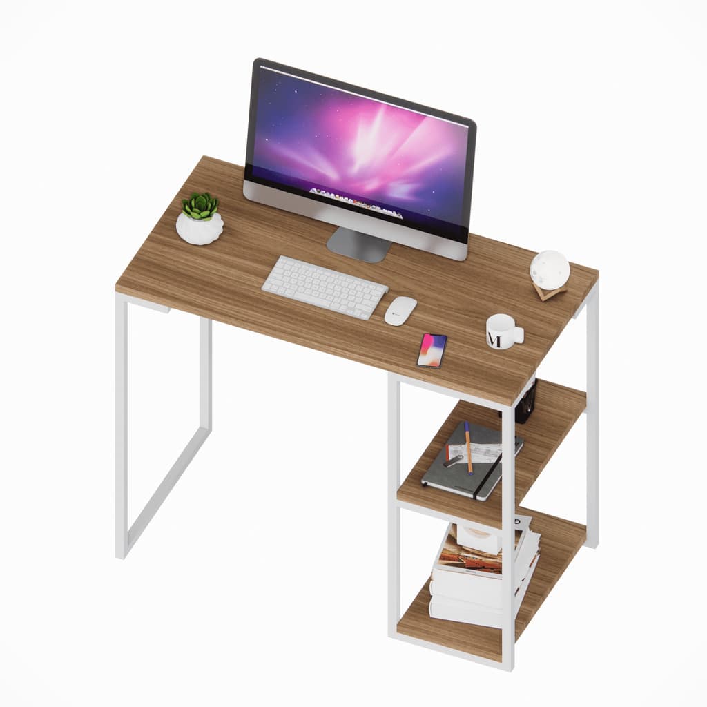 Mesinha Escrivaninha Mesa Prateleira Escritorio Amadeirada 90X45 cm MDF Home Office Escritorio