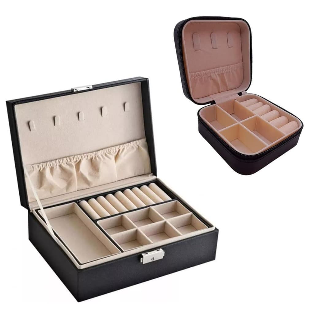Kit Porta-Joias Maleta + Mini Porta-Joias Viagem (Preto)