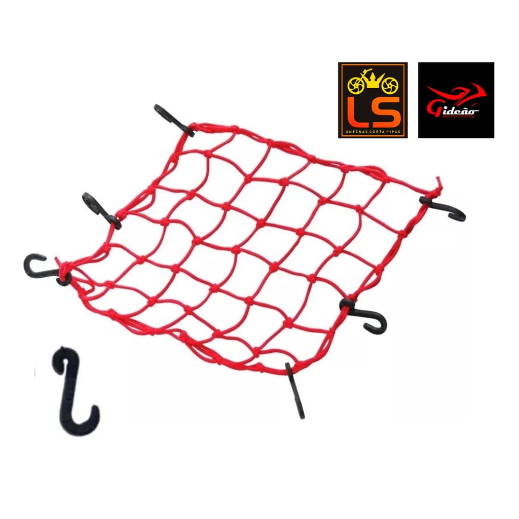 Rede elástica aranha vermelha para capacete e bagageiro moto/carro 42cm x 42cm