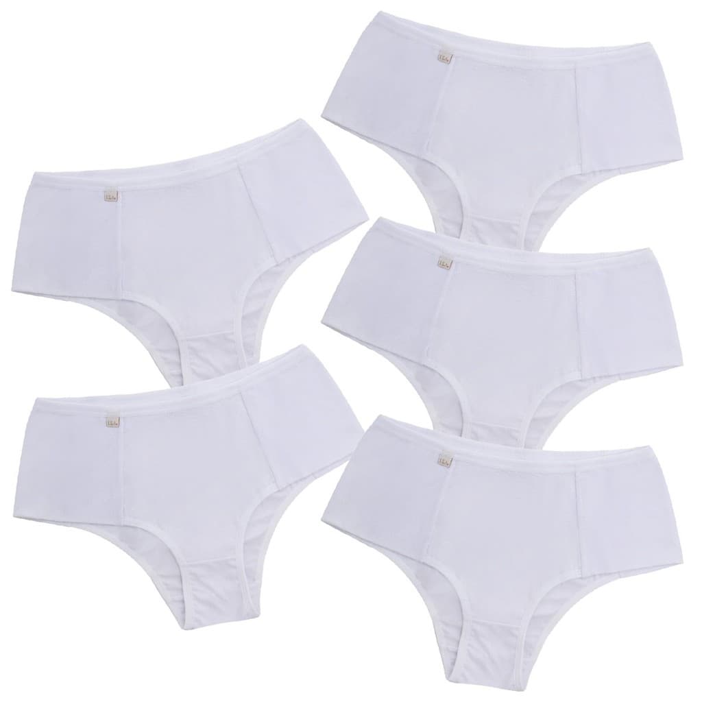 Kit 5 Calcinha Tanga Cós Alto Algodão 92% Algodão 0029 - Branco