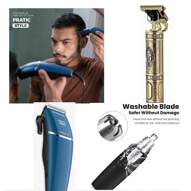 Kit Máquina Cortar Cabelo + Aparador + Máquina de Acabamento
