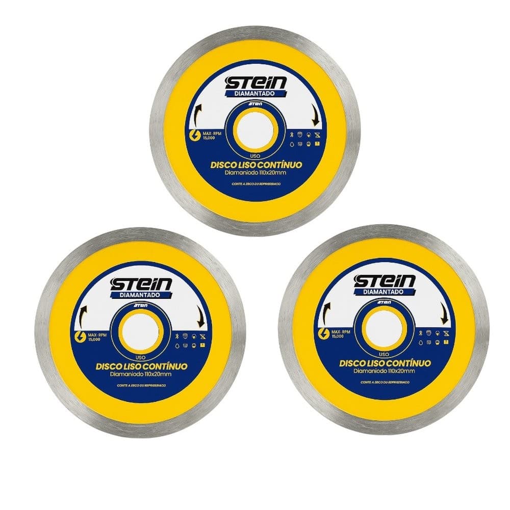 3 Peças Disco Diamantado Corte Seco 110MM Liso Stein