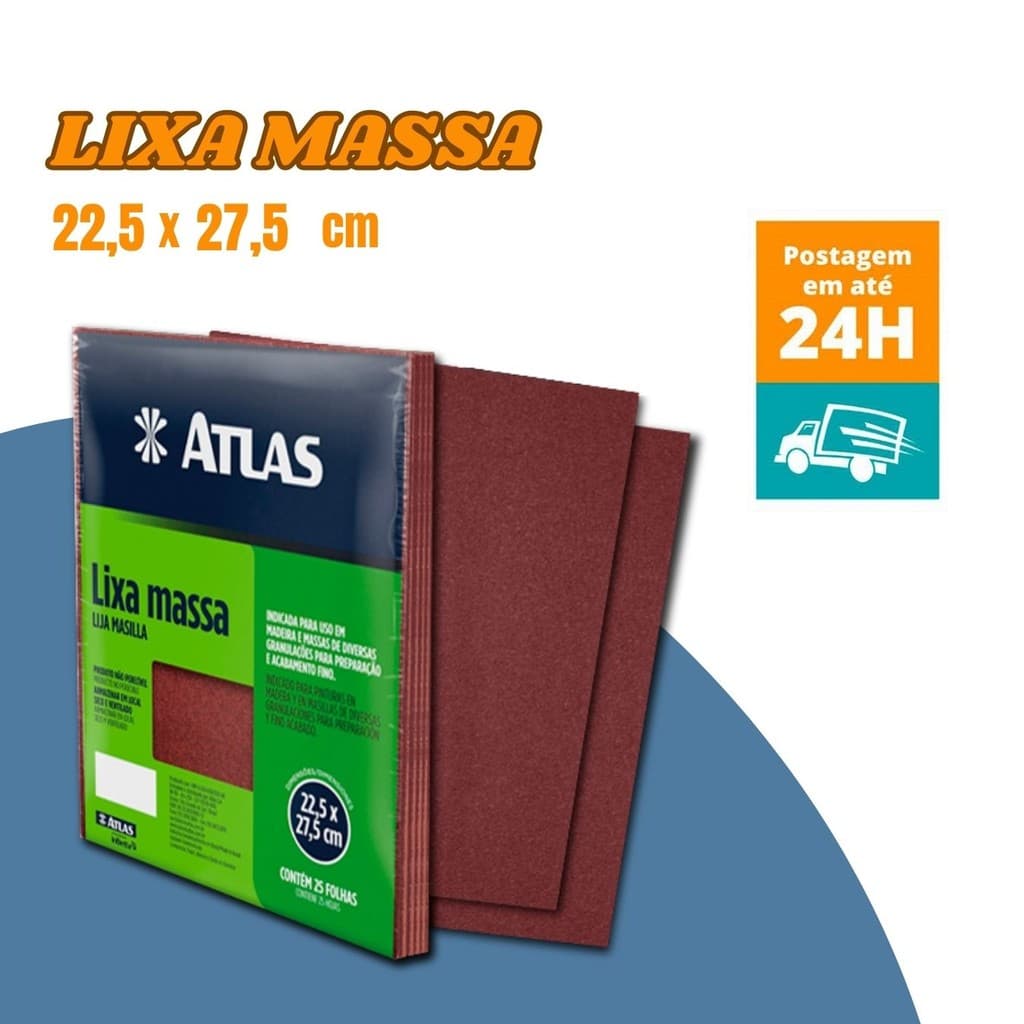 Lixa de Parede Para Massa ou Madeira Atlas kit 25un Grãos 150 Lixa Para Lixar, Gesso, Madeira
