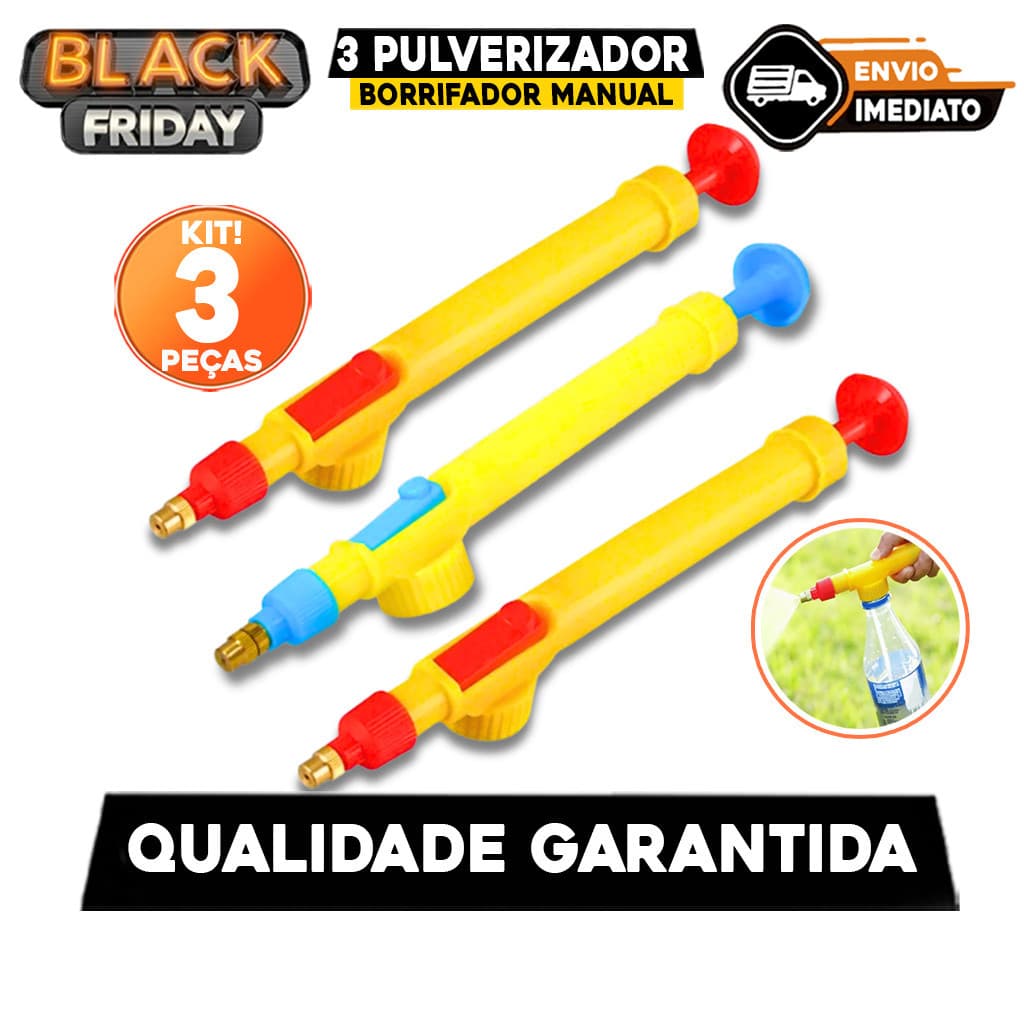 Kit 3 Pulverizador Borrifador para Garrafa Pet Manual Pressão Bico Regulável Regador Jardim Plantas