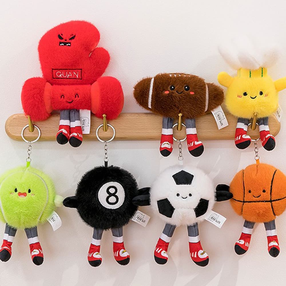 Bonito Pelúcia Esportes Bola Boneca Pingente Criativo Dos Desenhos Animados Basquete Tênis Mochila Pendurado Chaveiro Pr