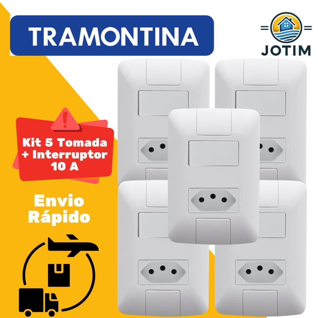 Kit 5 Tomadas com Interruptor 10A + Tecla 6A Aria Tramontina