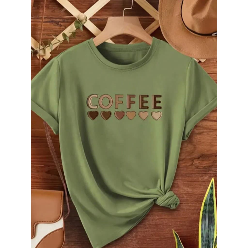 Camiseta Feminina Coffe Blusa estampada preta de algodão Promoção