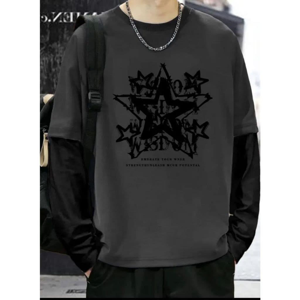 Camiseta Manga Longa Chumbo Streetwear Modelo: "Estrelas" - Tumblr CAMLG-1486-GRF  NESTAR