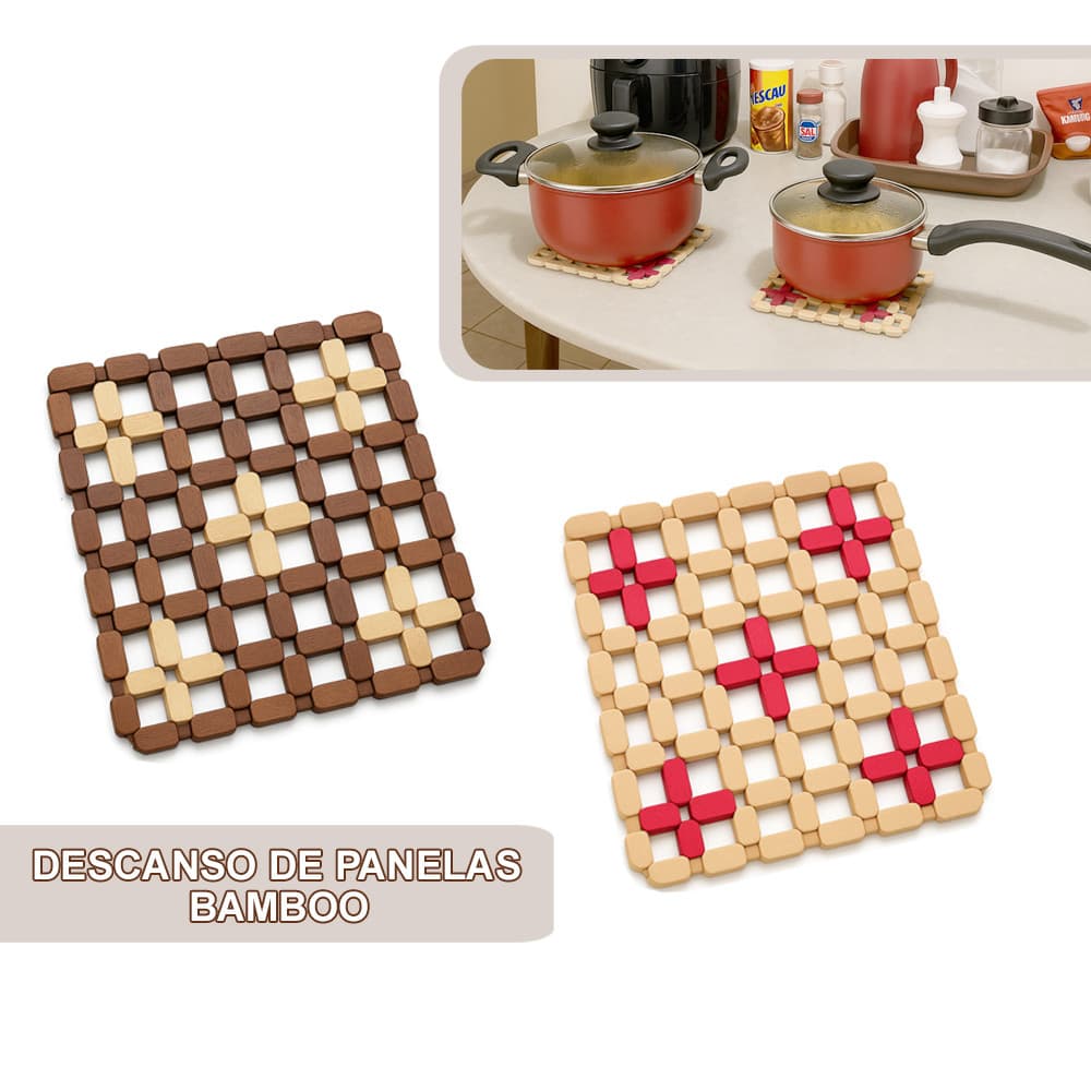 Kit Descanso de Panelas 15cmx15cm Bambu 2/4/6/8 Peças