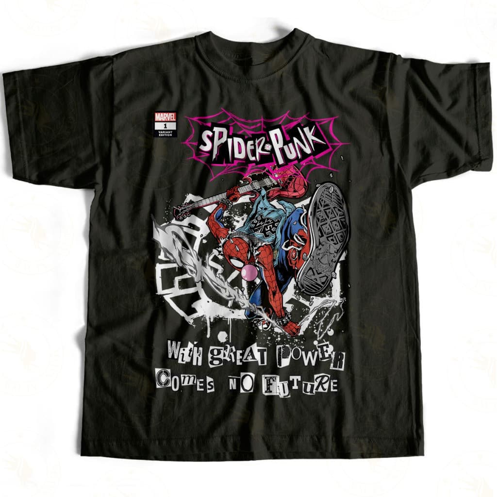 Camiseta Básica Spider Punk Homem-Aranha Inspirada no Aranhaverso Estilo Casual Unissex