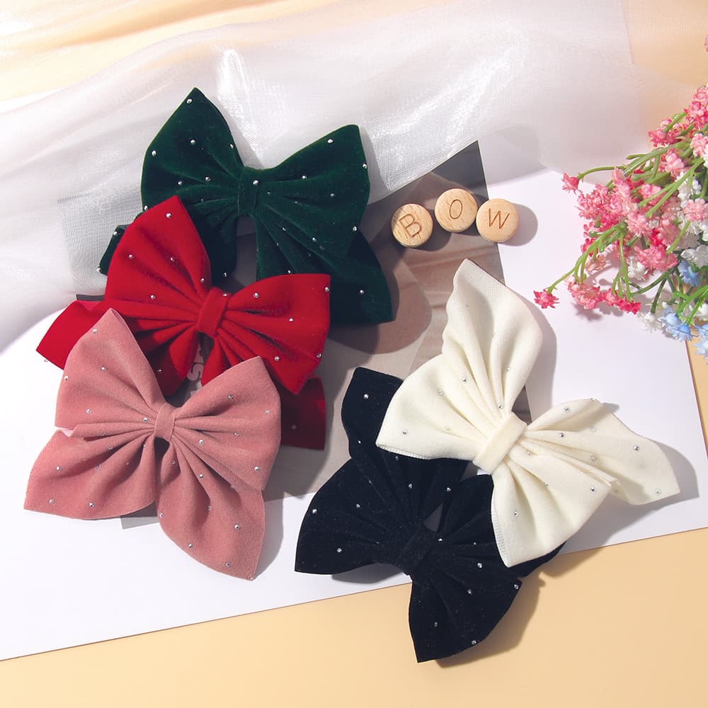 2 Pçs/set Meninas Artesanais Cor Sólida Veludo Arco Grampos De Cabelo Doce Crianças Acessórios Para