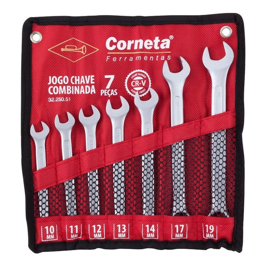 Jogo Chave Combinada Plana 10-19 Mm 7 Pçs - Corneta Corneta
