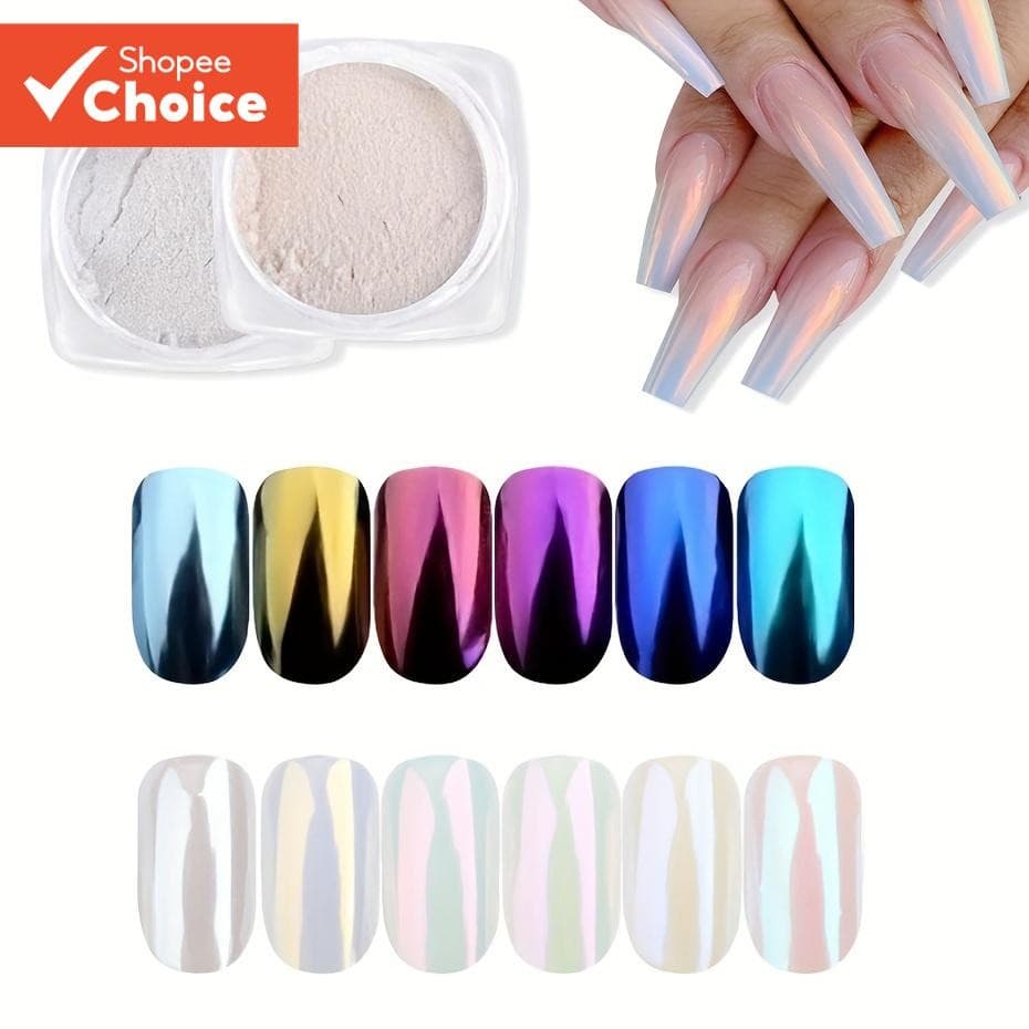 6PCS/SET Brilho Em Pó Brilhante Efeito Espelho , Aurora Pearl Nail Art Decoration